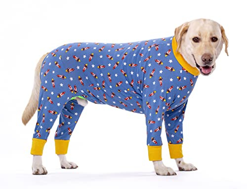 BT Bear Stora hundkläder, elastiska onesie-kläder för husdjur skyddar leder anti-hår anti-slickning, sårskydd husdjur pyjamas jumpsuit för medelstora hundar (4XL, blå raket)