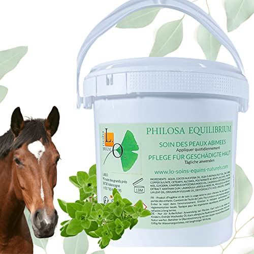 Philosa Equilibrium - Soin, baume Naturel des Peaux abimées (Gale de Boue,...) pour Cheval - A Base de Plantes, Calendula, Tea Tree, Lavande, Origan, Huile de Cade(1000mL)