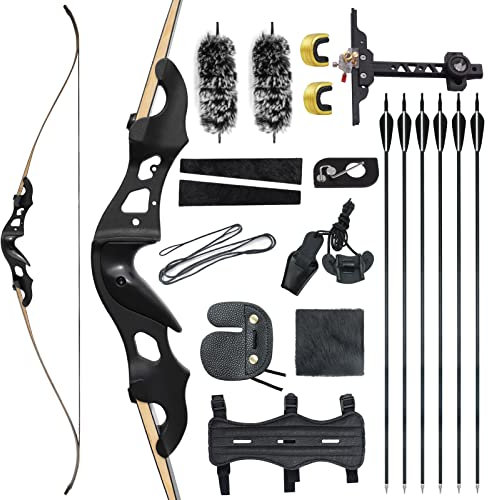 60 Bogen Und Pfeil Set Erwachsene Recurvebogen Set Erwachsene Sportbogen 20-55 Lbs Rechtshänder Riser Aus Aluminiumlegierung Mit Pfeilen Outdoor-Schießen (25LBS)
