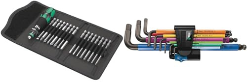 Wera Kraftform Kompakt 60 Bit-Holding Screwdriver & Bit Set, PH/PZ/SL/TXBO/HEX, 17pc, 05059295001 & 950 SPKL/9 SM HF Multicolour L-Key Set Metric BlackLaser with HOL
