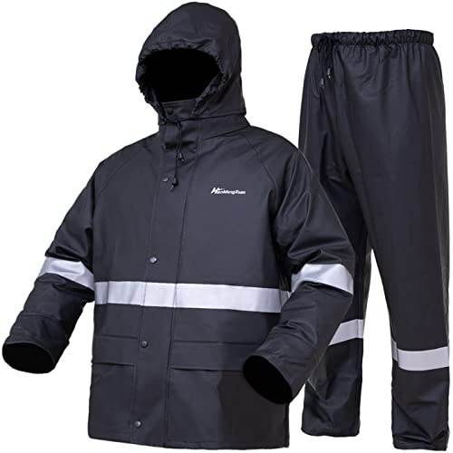Rain Gear Rain Suit for Men Women Heavy Duty Workwear Waterproof Jacket with Pants(S,Black)