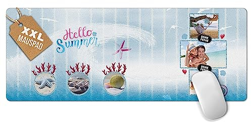 PR Print Royal Großes Mousepad mit Foto selbst gestalten - Urlaub-Fotocollage mit 3 Fotos - Welle und Korallen - XXL Mousepad Bedrucken, Geschenke für Freunde | Schreibtischunterlagen, 800 x 300 mm