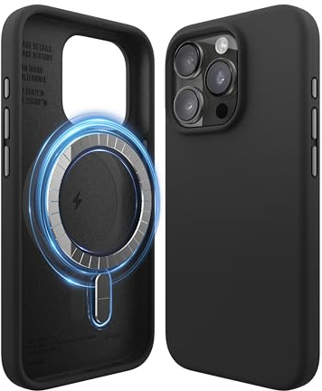 elago Magnetische Silikon Hülle für iPhone 15 Pro | Kompatibel mit MagSafe, integrierte Magnete, Premium-Silikon, Rundumschutz (Schwarz)