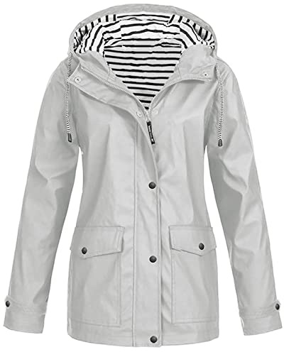 HOOUDO Regenjacke Damen Wasserdicht Atmungsaktiv Dünn/Plüsch-Stil Leichte Regenmantel Hooded Regen Jacke Lang Übergangsjacke Camping Trekking Windbreaker Outdoorjacke Herbst Outwear mit Kapuze