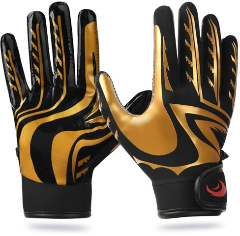 SPOMAT Pro 2.0 - Guantes de fútbol juvenil para niños y adultos, guantes receptores de agarre pegajoso para hombres y mujeres, color dorado valiente, talla XS/S