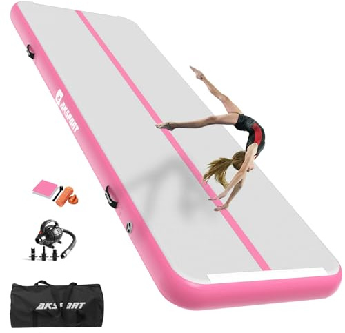AKSPORT Air Matte Track Tumbling Matte,3/4/5/6m Aufblasbar Gymnastikmatte Turnmatte Tumbling Matten 10/20cm hoch mit Luftpumpe für Zuhause/Taumel/Turnhalle/Ausbildung/Cheerleading