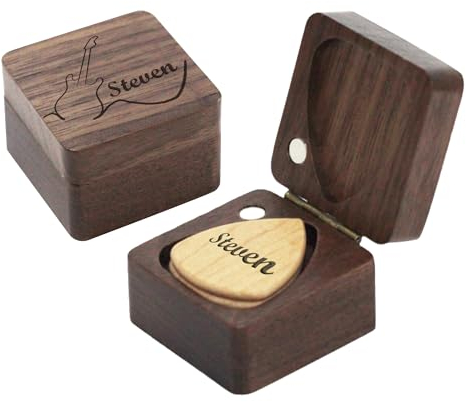Benutzerdefinierte Gitarren-Pick-Halter mit 3 Pcs hölzernen Gitarren-Pick Personalisierte Gitarren-Pick mit Fall graviert Gitarren-Pick-Box für Papa Musiker Gitarrenliebhaber