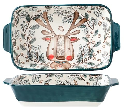 XNSHUN Auflaufform Klein Aus Keramik, Auflaufform Keramik Rechteckig, Backform Ofenform Mit Keramikgriffen, Ideal Fur Souffle Creme Brulee Lasagne Tiramisu Pudding, Mikrowellenfest (Elch)