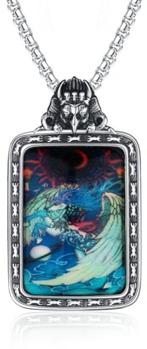 HIJONES Herren Vintage Geschnitzt Chinesisches Tierkreiszeichen Tier Hundemarke Anhänger Halskette aus Rostfreier Stahl Tierzeichen Halskette Anhänger Amulett Pferd