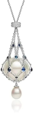 THJFBBNULQ Ciondolo lavalier con perle e pietre preziose, collana a gabbia di perle naturali fatta a mano (B)