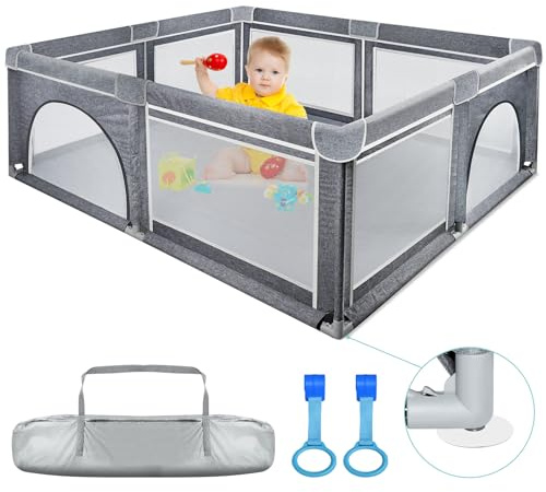 Kidsbuddy Laufstall Baby 127x127CM,Laufgitter Baby mit Anti-Kollision Schaum Absperrgitter,Atmungsaktivem Netz,Reißverschlusstür,Kleiner Laufstall,Sicherheitsspielplatz Innen & Außenbereich,Kinderzaun