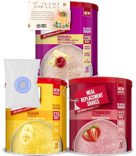 Meal Replacement Strawberry, Banana And Raspberry & White Chocolate Meal Shake Powder 365g 10 Servings Bundle with Fancy Labels Thank You Card | Healthy Shake for Balanced Diet Plan