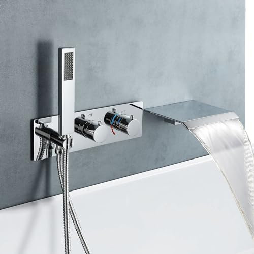 XJTNLB Duscharmatur Thermostat Unterputz Heiße und Kalte Wandmontage Wasserfall Badewannenarmatur Messing,Chrom