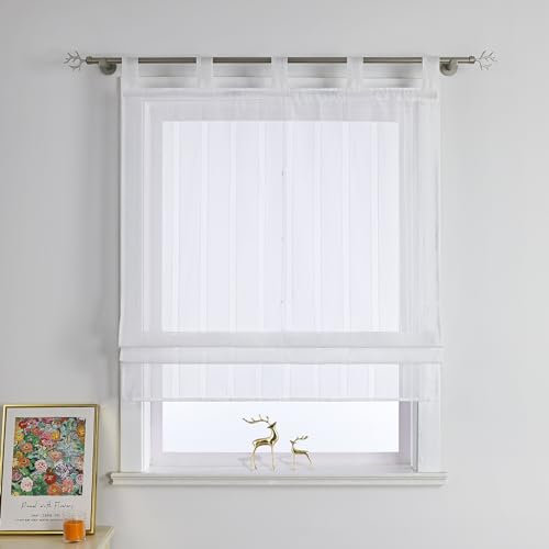 Joyswahl Raffrollo mit Schlaufen Uni Raffgardinen Wohnzimmer Fenster Vorhänge Transparent raffrollos für Fenster ohne Bohren »Augusta« Modern HxB 140x140cm Weiß 1 Stück