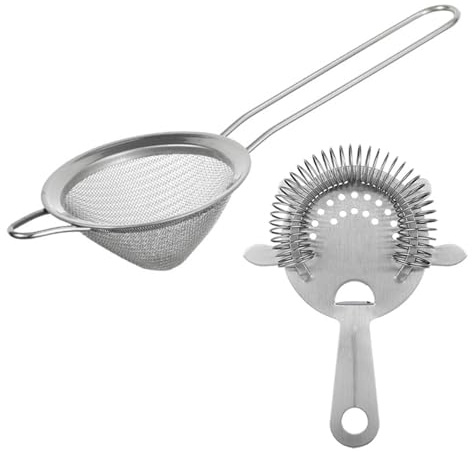 2pcs Fine Mesh Strainer with Handle Cocktail Strainer Stainless Steel Cocktail Sieve Ice Separator Bartending for Bars, Homes, Restaurants (Silver)