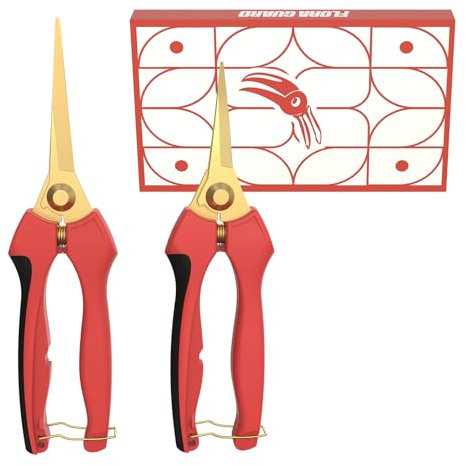 FLORA GUARD 2 Stücke Klein Gartenschere mit Gebogenen Titanbeschichteten Klingen,ernteschere für Bonsai Pflanzen Blumen Ernte Obst Gemüse