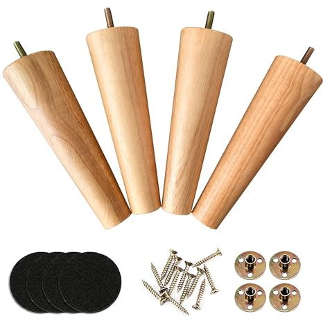 REGAL DISPLAY möbelben 20 cm, trämöbelben, ben för möbler, soffben set om 4 med gummiskyddsdyna och skruvar förborrade M8-bultar (20 cm/8 tum)