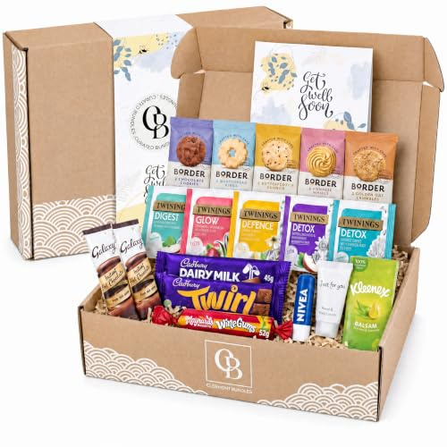 Get Well Soon Gift Hamper for Women & Men – Feel Better Care Package | 19 Comforting with card, Herbal Tea, Hot Chocolate, Body Lotion, Lip Balm, Chocolate, Sweets | Thinking of You, Ready to Give