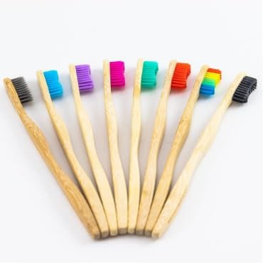 Bamboo Toothbrush, Ecological and 100% Biodegradable; Vegan-Friendly, BPA Free, FSC, Natural Bristles, 8 Colors, 100% Natural; Box Made from Recycled Paper