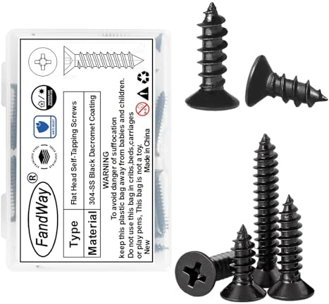 FandWay M5x10mm Flachkopf Blechschrauben, Senkkopf Selbstschneidende Schrauben Kreuzschlitz,Edelstahl A2 V2A Schwarzes Oxid Holzschrauben, Selbstbohrende Schrauben Vollgewinde.(30 Stück)