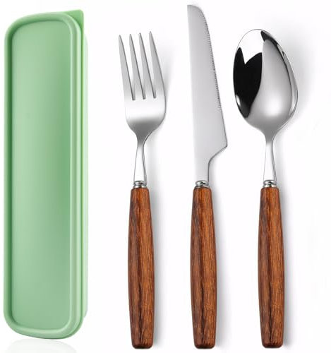 Juego de Vajilla para Acampar, Cubiertos Portátiles Cubiertos Viaje Acero Inoxidable,Cubiertos para Llevar con Tenedor Cuchara Cuchillo estuche cubiertos para llevar al Trabajo,Camping (Verde)