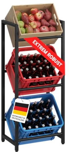 STEELSØN Mystra Getränkekistenregal 3 Kisten, Schwarz, verstellbare Füße | Stabiles Getränkeregal aus Metall, Kistenregal für Wasser, Bier, Obst, Gemüse, Bierkisten Regal, Flaschenregal, Kastenständer