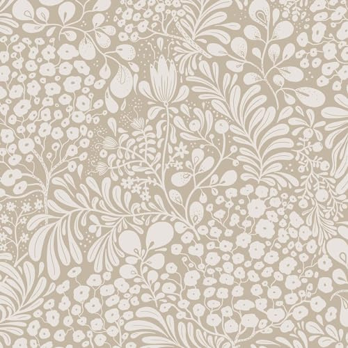 LiKiLiKi Papier peint autocollant beige à motif floral – Papier peint à décoller et à coller – Rouleau de film plastique vinyle amovible pour murs, salon, armoire, 41 x 1500 cm