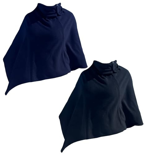 BURI Damponcho halsduk kashmir känsla stickad cape cardigan för kvinnor gåva, Svart och blå i set, one size
