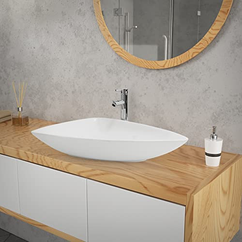 LuxeBath Waschbecken Keramik 690x460x130 mm, Weiß glänzend, Aufsatzwaschbecken für Badezimmer/Gäste-WC, Dreieckiges Aufsatzbecken in modernem Design, Waschtisch Waschschale Waschplatz Handwaschbecken