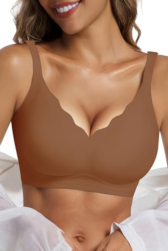 Vtelor Bügelloser BH Damen Ohne Bügel Push up BH Große Brüste Starker Halt | Vtelor Soft, Nahtloser, V-Ausschnitt, Gepolstert & Bequem BH, Seamless Bralette Ohne Buegel für Alltag, T-Shirt und Schlaf