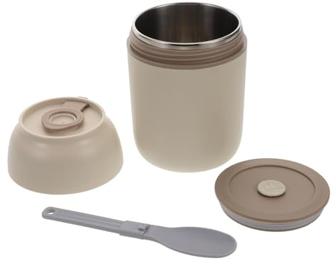 BESTOYARD Tasse Avec Couvercle Acier Inoxydable Double Paroi Isolante Compatible Micro-ondes Récipient Anti-fuite Déjeuner Avec Poignée De Cuillère