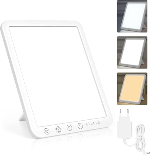 Lampada di terapia di luce 15000 lux, simulazione della luce diurna, lampada a luce diurna compatta con 3 temperature di colore, 5 livelli di luminosità e 6 timer, funzione di memoria