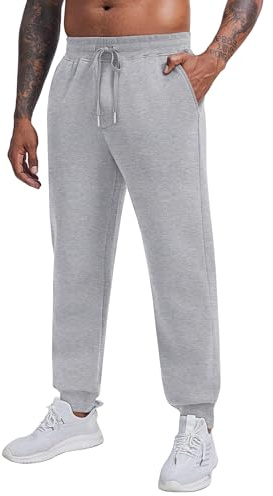 PINSPARK joggingbyxor för män bomull joggingbyxor fleece träningsbyxor vardaglig träningsoverall botten varma termiska lounge sportbyxor med fickor, Ljusgrå, M