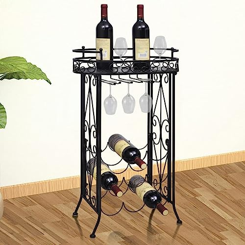 JZFOACHR Home & Garden-Wine Rack with Glass Holder for 9 Bottles Metal-Furniture Choice