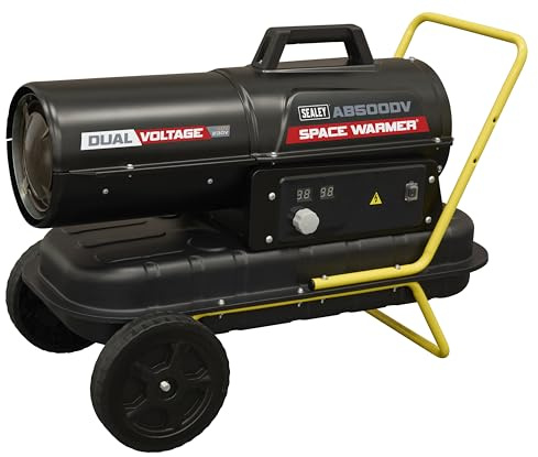 Sealey Dual Voltage Space Warmer Kerosene/Diesel Heater 50,000Btu/hr Space Warmer with Wheels – AB500DV, Black
