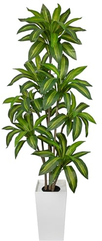Briful Künstlicher Drachenbaum Große Kunstpflanzen, 180 cm Dekorative Kunstbaum als Indoor Bodenpflanze mit Weißem Topf, Dekopflanze für Wohnzimmer Büro Flur