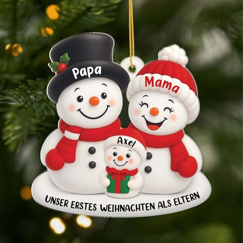 Geschenke Mall Personalisiertes Ornamente - Unser Erstes Weihnachten Als Familie - Weihnachtskugel mit Namen, personalisierte weihnachtsdeko, Glas Weihnachtsschmuck (Modell #2)