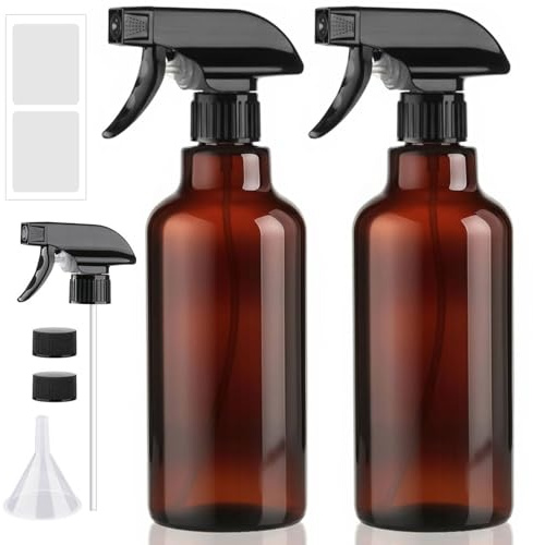 Hokretme Botellas de vidrio de 500 ml, paquete de 2 botellas de spray vacías para niebla capilar/rociar chorros para soluciones de limpieza, plantas, aceites esenciales (ámbar)