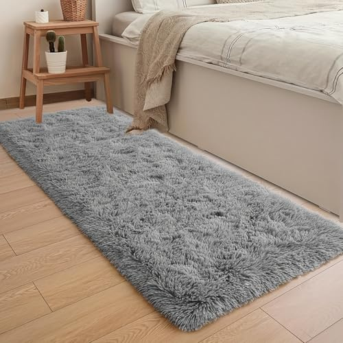 Jyswx Wohnzimmer Teppich Läufer – Waschbarer Rutschfester Fluffy Shaggy Teppich, Weicher Kuscheliger Teppich für Schlafzimmer, Kinderzimmer, Flur und Wohnzimmer, 40x150cm, Grau