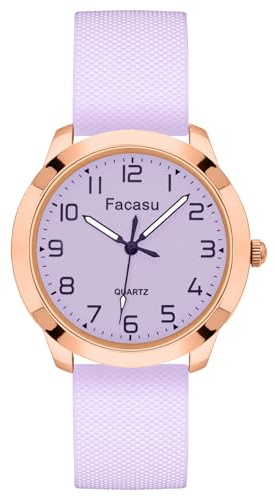 Facasu Analog Watch for Girls Ladies,Waterproof Simple Casual Luminous Dial Quartz Watch with Comfortable Soft Strap Easy to Read for Teen Girls Student Ages 12+(Purple)