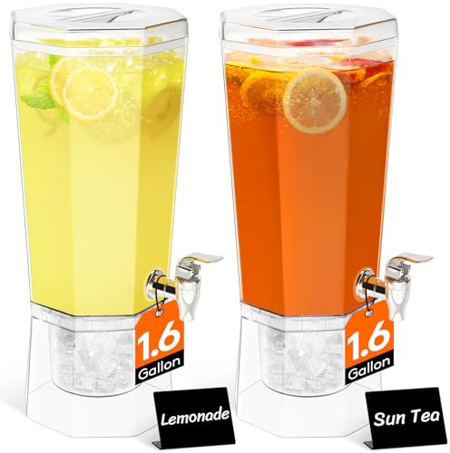 Lifewit 1.6 Gallon Drink Dispenser for Parties 2 Pcs, 6L Plastic Beverage Container with Stand for Juice/Tea/Soda & Lemonade, Clear Water Pitcher with Spigot for Mimosa Bar Hosting 39 x 16 cm/15x6