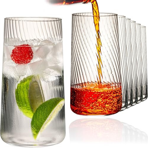IMPERIAL geriffelte Trinkgläser 550ml – Wassergläser 6er Set aus Crystalline Glas – Serie London Spülmaschinenfest transparentes Riffelglas