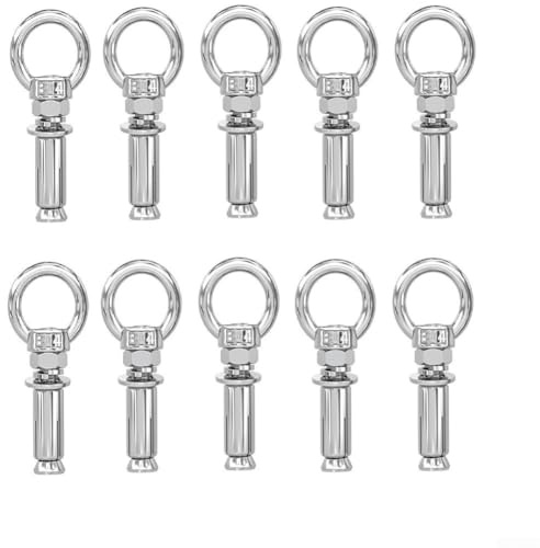Juego de 10 pernos de expansión con anillas, tornillos para ojales, anclajes de pared de acero inoxidable 304 antioxidantes (M6 x 50)