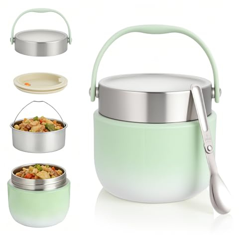 OTraki Recipiente Térmico para Alimentos 1200ml Termo Comida Caliente con Cuchara Plegable, Acero Inoxidable Fiambrera Termica Infantil y Adultos, Contenedor Térmico para Picnic, Escuela y Oficina