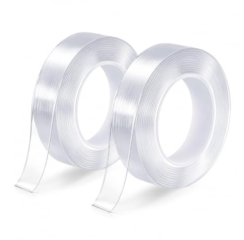 10M Doppelseitiges Klebeband Extra Stark Transparent, Waschbares Spurloses Klebeband, 2 Rollen Abnehmbar Spurlos Nano Tape, Wiederverwendbares Klebestreifen für Teppich, Foto Wand, Küche, Zuhause,Auto