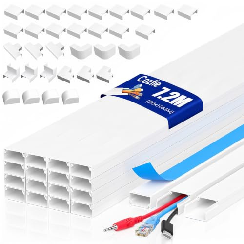 Goulotte de câble autocollante blanche de 7,2 m - 20 x 10 mm