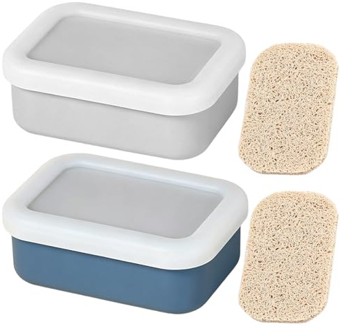 2 Stück Seifendose Reise aus Silikon - Auslaufsicherer Seifenbox mit Abtropfschicht, Seifenschale mit Deckel, Bruchsicherer Seifenhalter für Reisen Badezimmer Fitnessstudio Camping (12 x 8,5 x 4,5 cm)