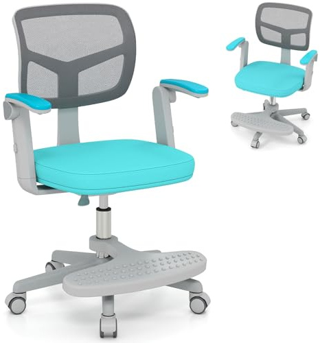 Maxmass Kids Desk Chair, Adjustable Children Computer Chair with Lumbar Support, Armrest, Ergonomic Swivel Mesh Study Chairs for School Home Office (Mint Green, with Footrest, 57x55x80-91cm)
