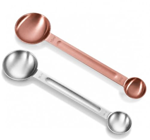 Psiriol 2Pcs Double Sided Measuring Spoon, 1 TSP (5ml) & 1 Tbsp (15ml) | Stainless Steel Coffee Measuring Spoon, Dual-Measure Long-Handle Spoons, Teaspoon and Tablespoon for Milk Coffee Making
