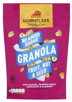 Mornflake - Fruit, Nut And Seed Granola With No Added Sugar. 1x 500g Sachets. High Fibre Granola Cereal. Breakfast Cereal with Raisins, Pumpkin Seeds, Hazelnuts & Almonds (Pack of 1)